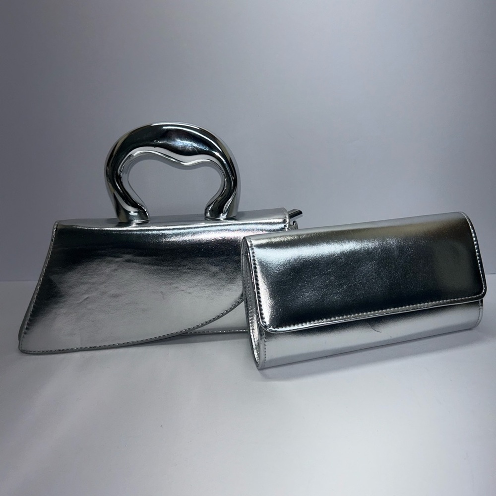 Silver Handbag and Clutch Set